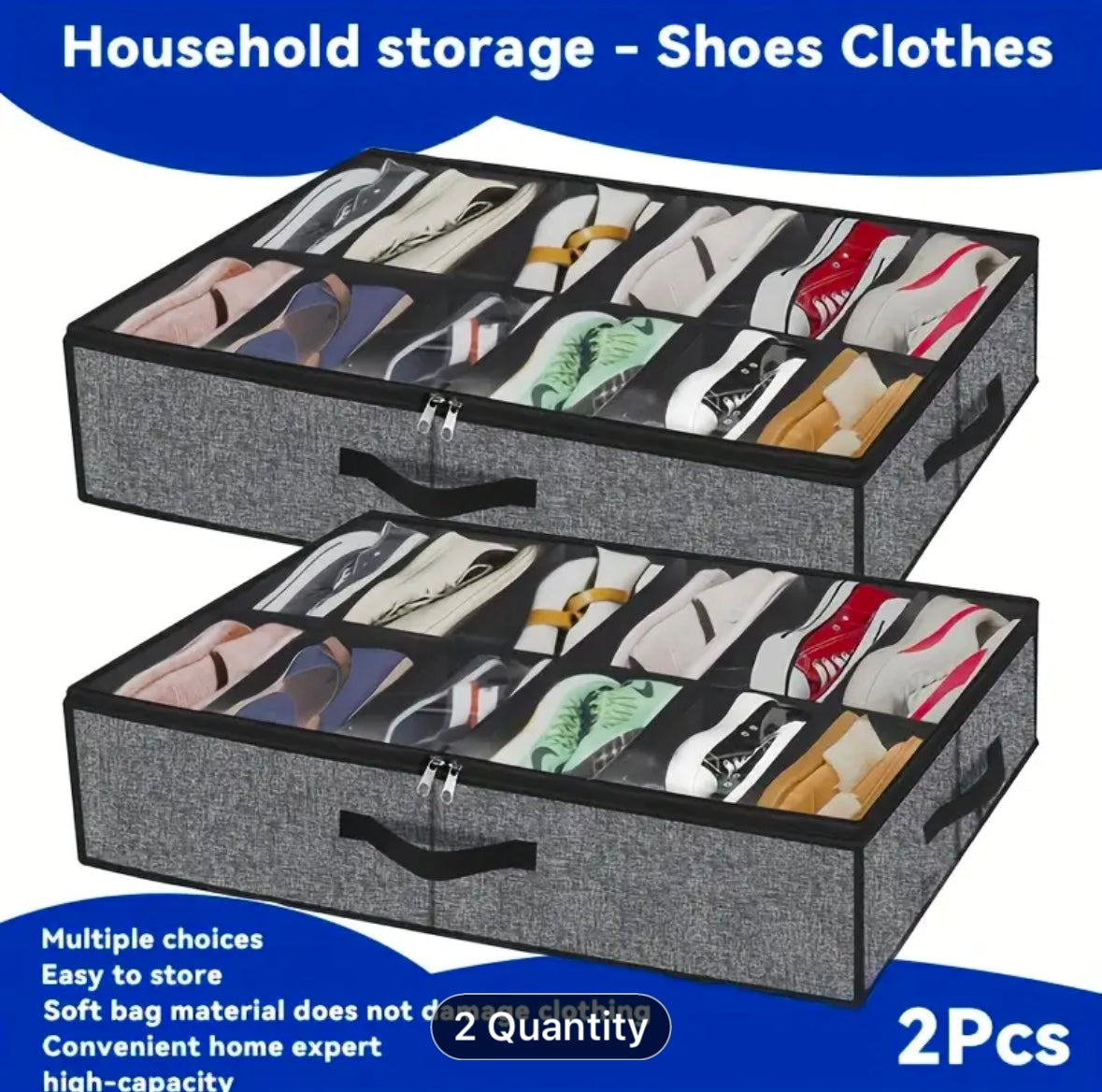 1pc/2pcs Set Stackable Under Bed Shoe Storage
